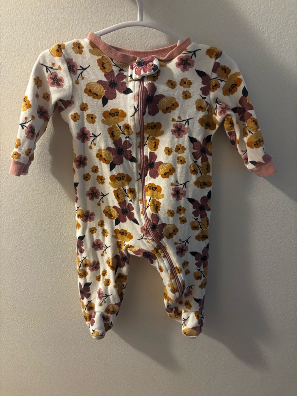 chick pea Floral Zip Footed One-Piece in White, Mustard & Pink